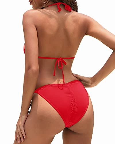 Two Piece String Bikini Set Triangle Top For Women-Red