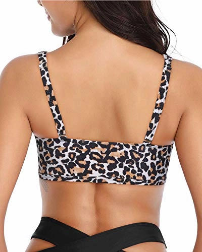 Vibrant And Eye-Catching Flounce Ruffle Swimming Push Up Bikini Top-Leopard