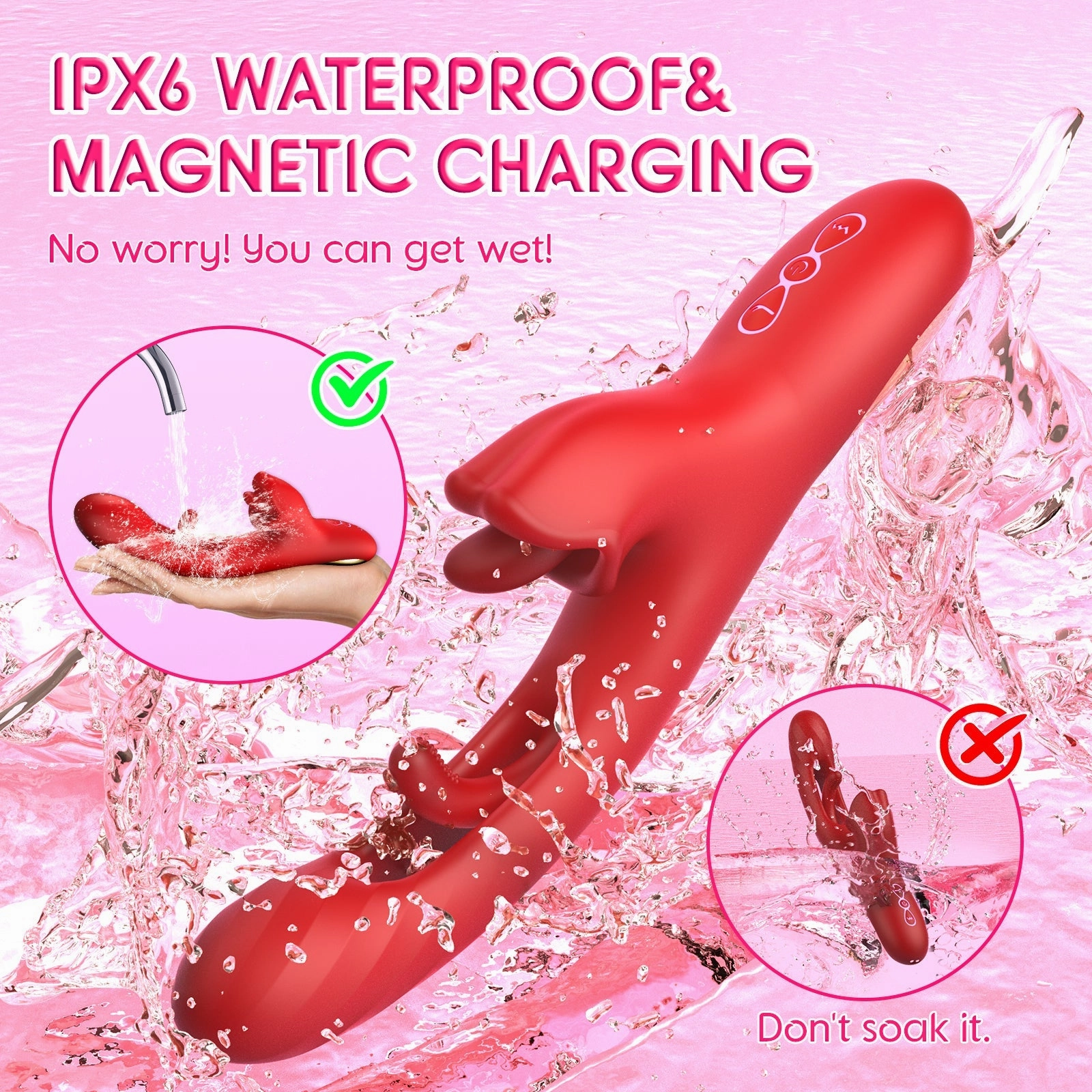 Vibrating Dildo Wand Sex Toys with 7 Vibrations,7 Licking & Flapping Modes