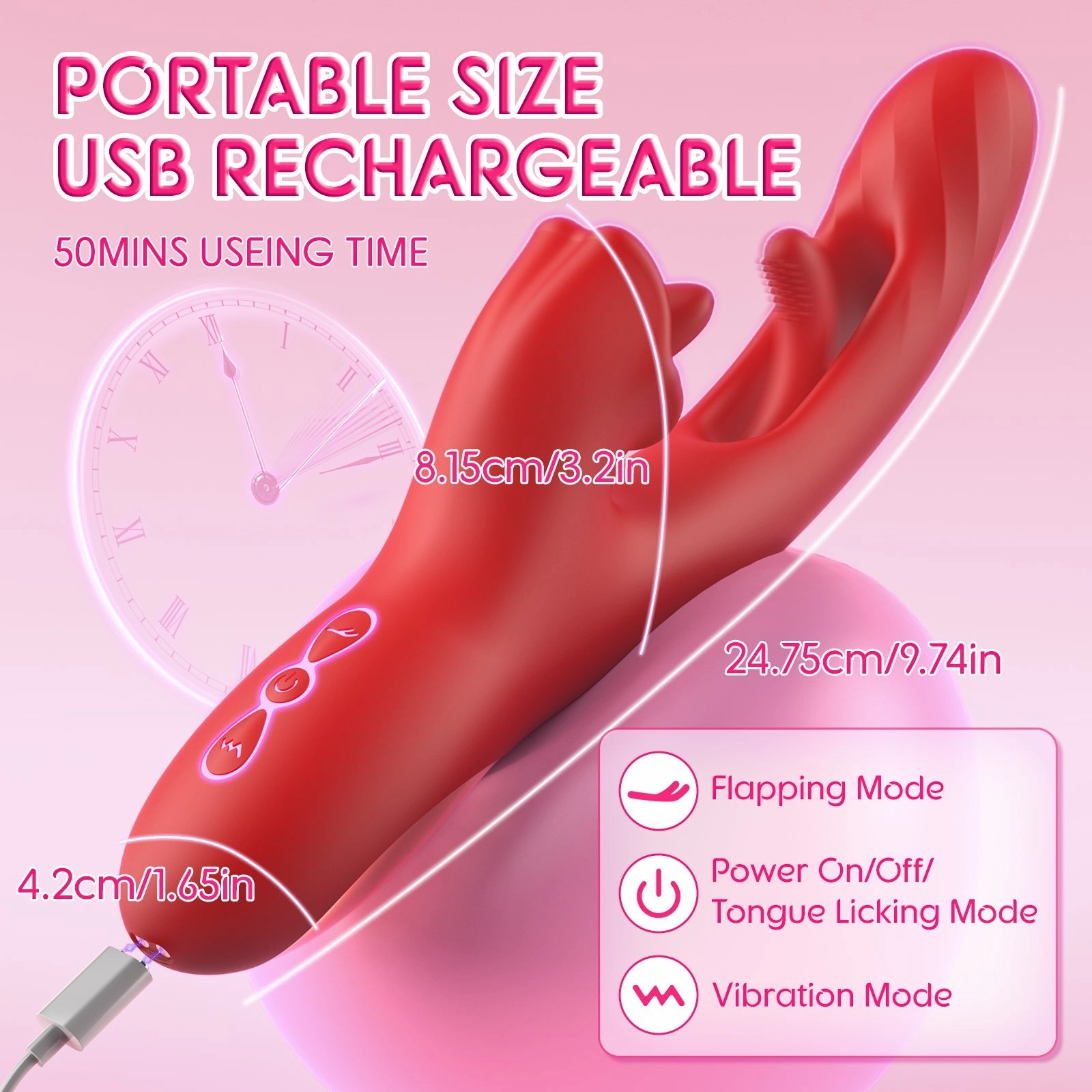 Vibrating Dildo Wand Sex Toys with 7 Vibrations,7 Licking & Flapping Modes