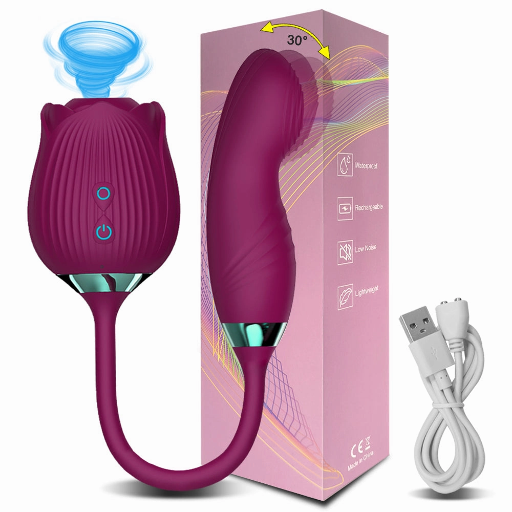 Vibrating Rose Clit Sucker with Wiggle Finger Vibrator S5