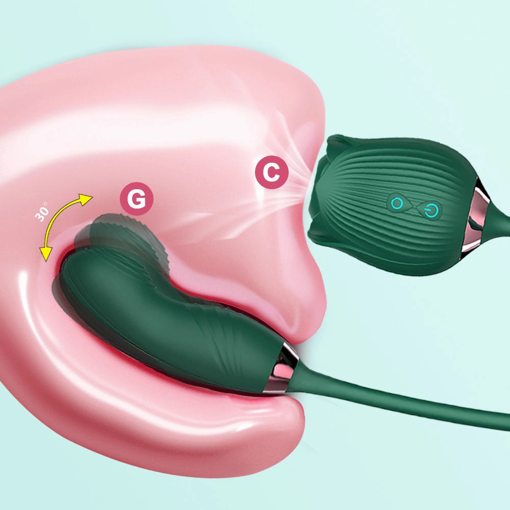 Vibrating Rose Clit Sucker with Wiggle Finger Vibrator S5