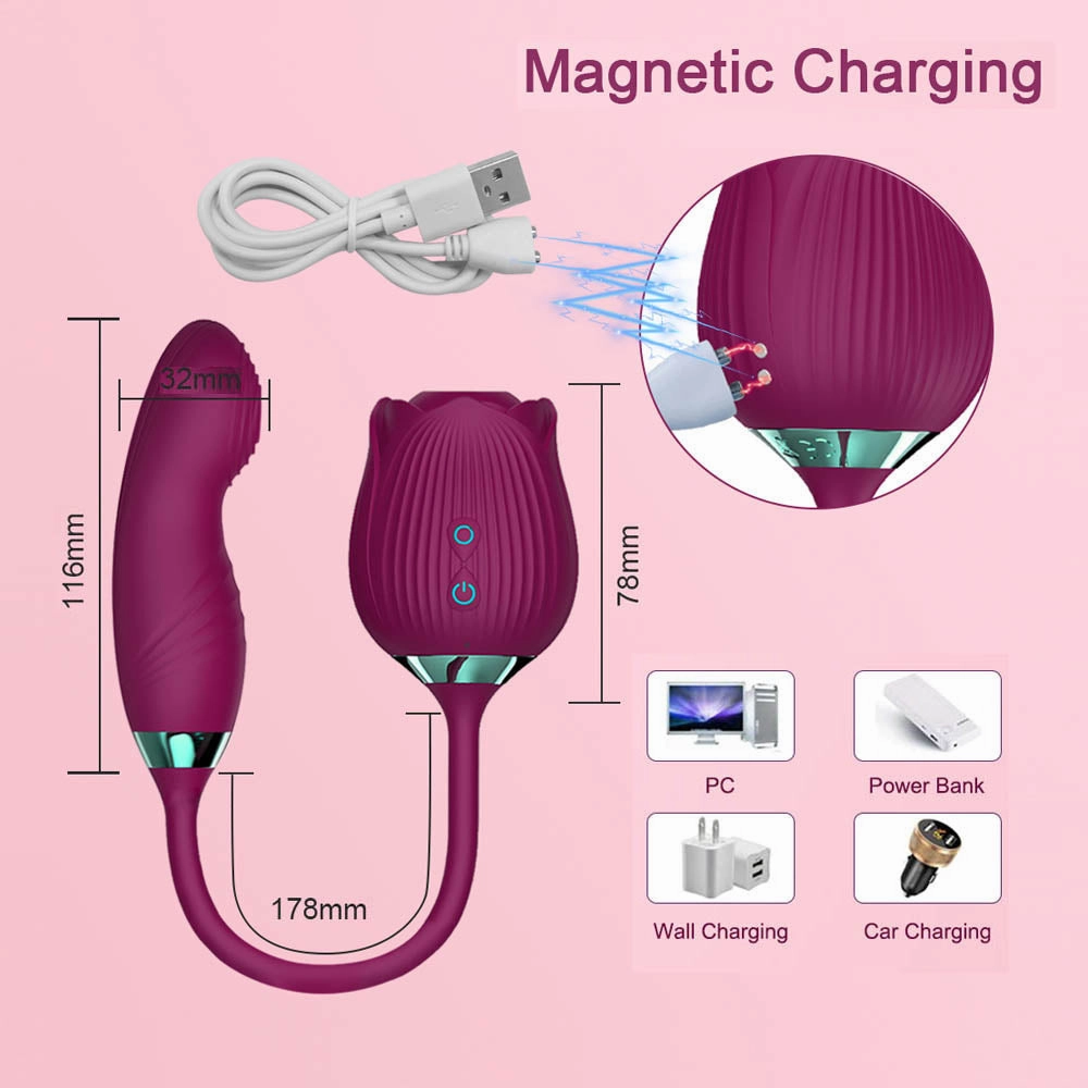 Vibrating Rose Clit Sucker with Wiggle Finger Vibrator S5
