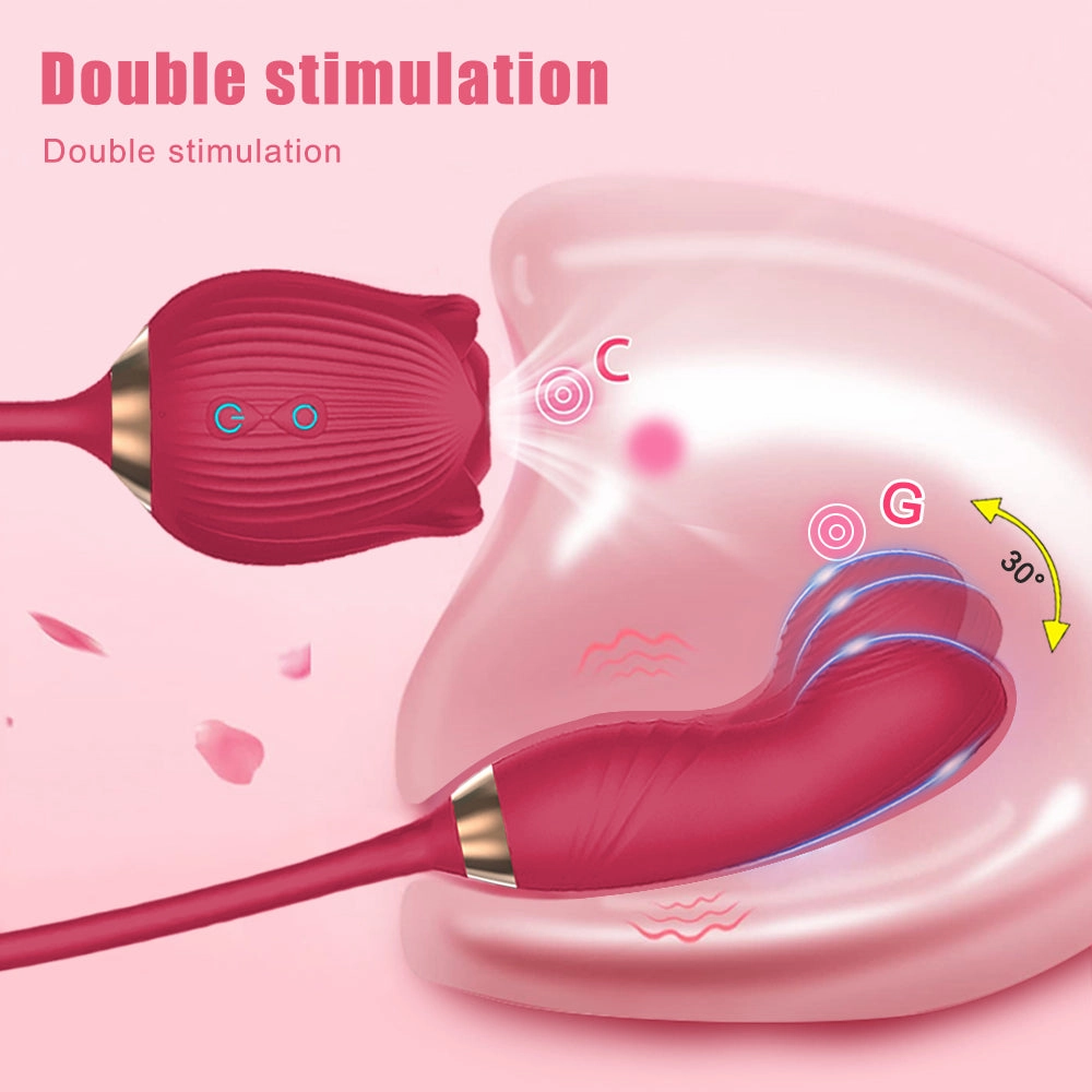 Vibrating Rose Clit Sucker with Wiggle Finger Vibrator S5