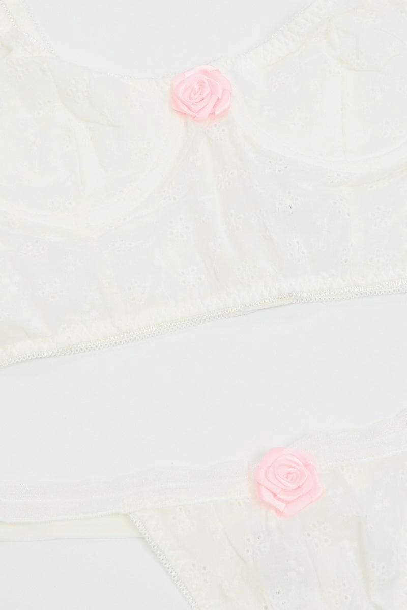 White Rosette Lingerie Set