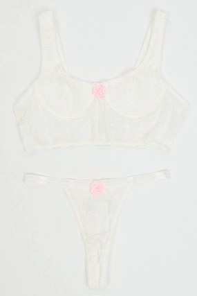 White Rosette Lingerie Set