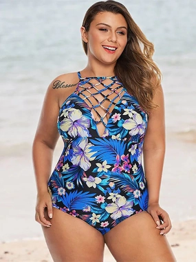 Women's Printed Sexy Cutout V-Neck Backless One Piece Swimsuit