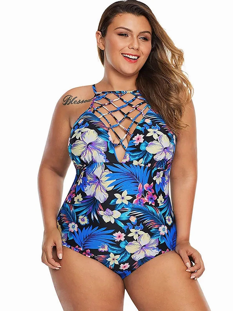 Women's Printed Sexy Cutout V-Neck Backless One Piece Swimsuit
