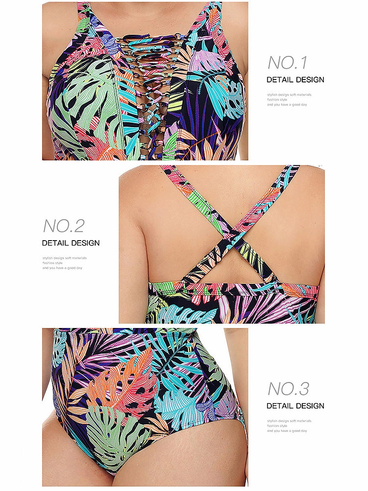 Women's Printed Sexy Cutout V-Neck Backless One Piece Swimsuit